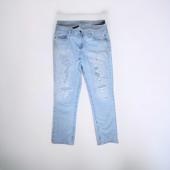 J crew broken in boyfriend bootcut light wash distressed jeans - Picture 2 of 6